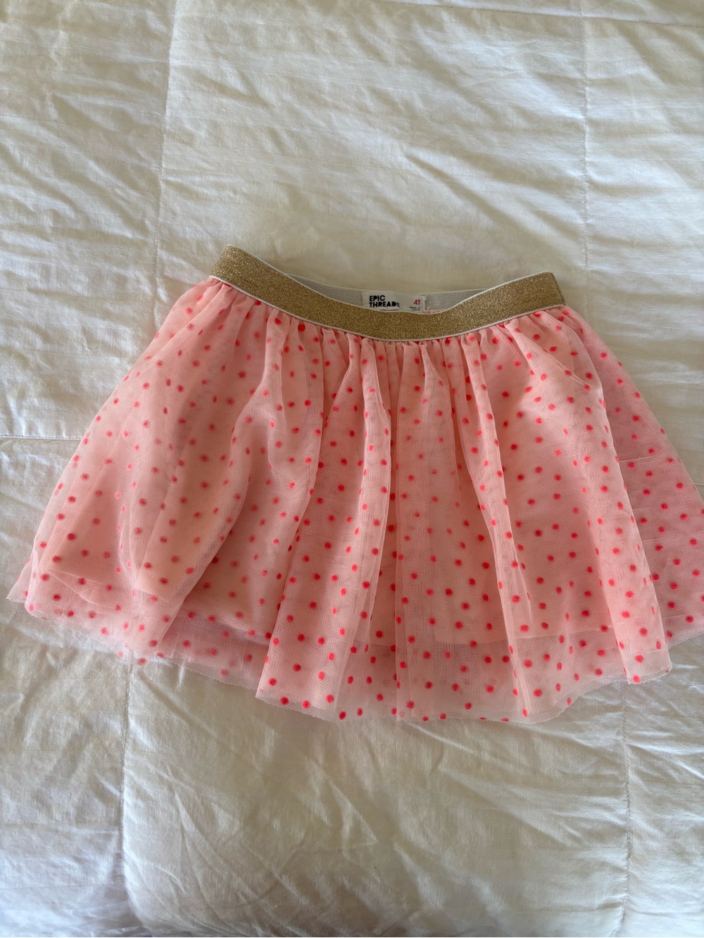 Epic Threads Pink Polka Dot Tulle Skirt with Gold Waistband